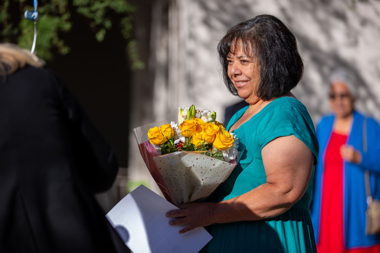 Teacher with flowers